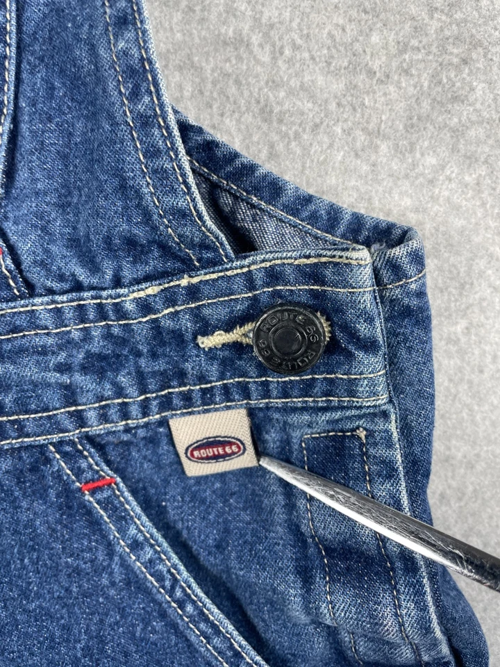 Vintage Route 66 Overall Shorts Womens 7 8 Blue Denim Bib Y2K Carpenter Shortall - Image 3 of 4