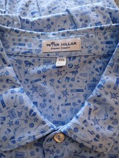 Peter Millar Summer Comfort GOLF Polo Shirt Men XXL Blue Party Rock Band