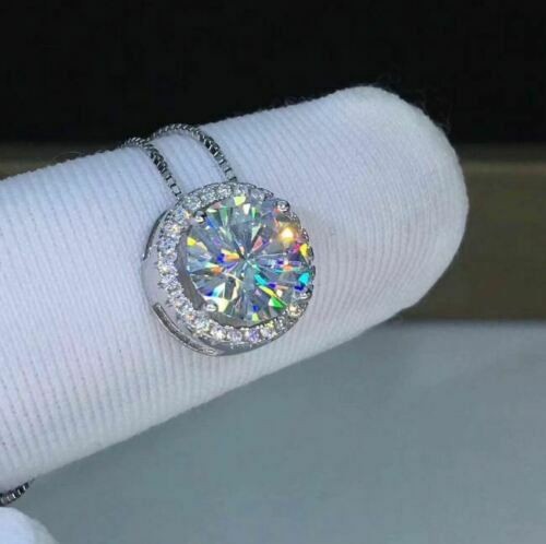 3.4 CT Lab-Created Round Halo Shiny Pendant Necklace 14K White Gold Finish