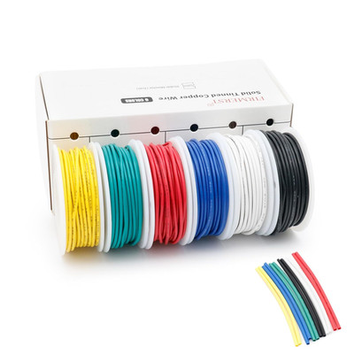 22AWG Tinned Copper Solid Core Wire Kit    Durable, 6 Colors, 30ft