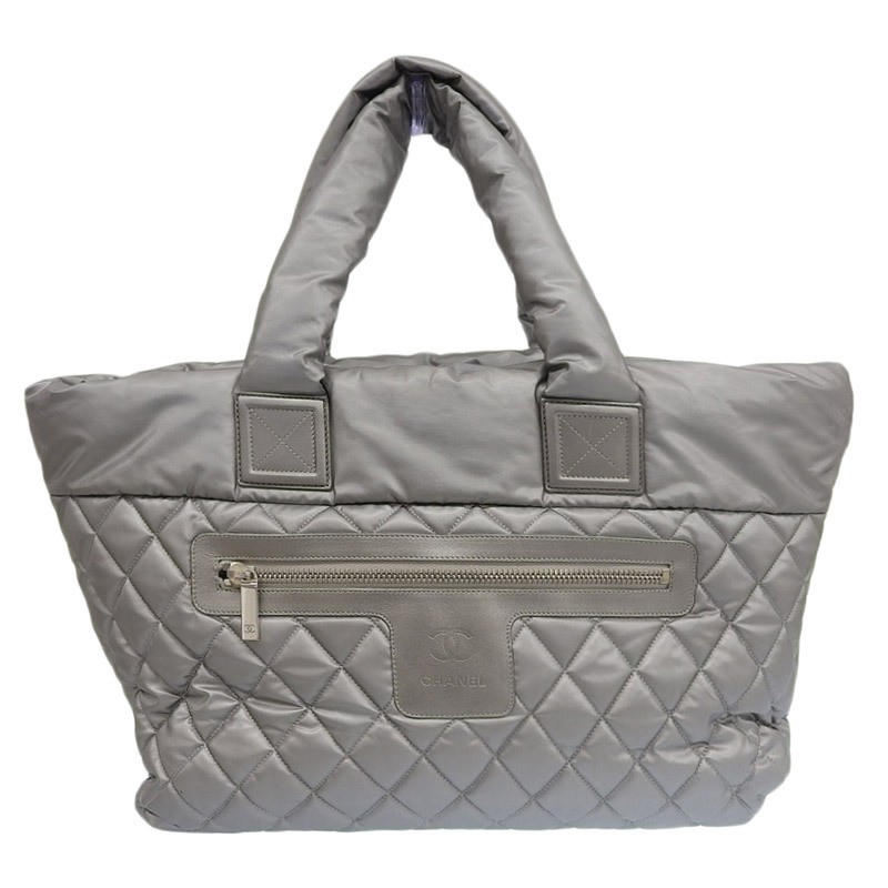 CHANEL Coco Cocoon Nylon & Leather Silver Tote Bag No 15 Used CH1035