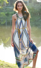 Anthropologie Maeve Pakpao Maxi Dress Boho Geo Bold Feminine Chic Flowy Size 0