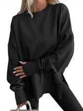 Women Oversized Sweatshirts Thumbhole Long Sleeve Hoodies Shirts 2025 Fall Si...