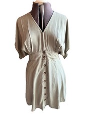 Quince Button Front Tencel Mini Dress L Tie Back Sage Green New
