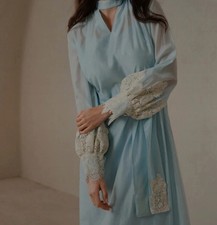 Dress Lace Embroided Inserts Blue Size 12