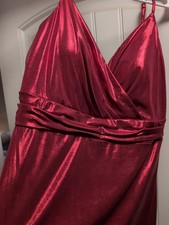 Guess Spaghetti Strap Metallic Red Shiny Size 12 Women's Dress