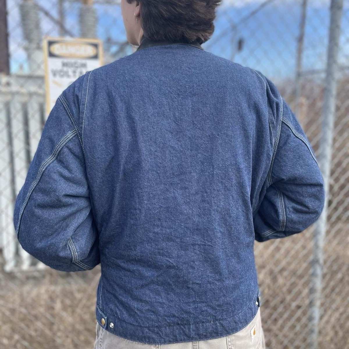 Vintage Carhartt Denim Detroit Jacket Blue Quilted Red Lining