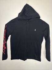 Polo Ralph Lauren Hoodie Shirt Mens Large Pullover Red Script Horse Embroidered
