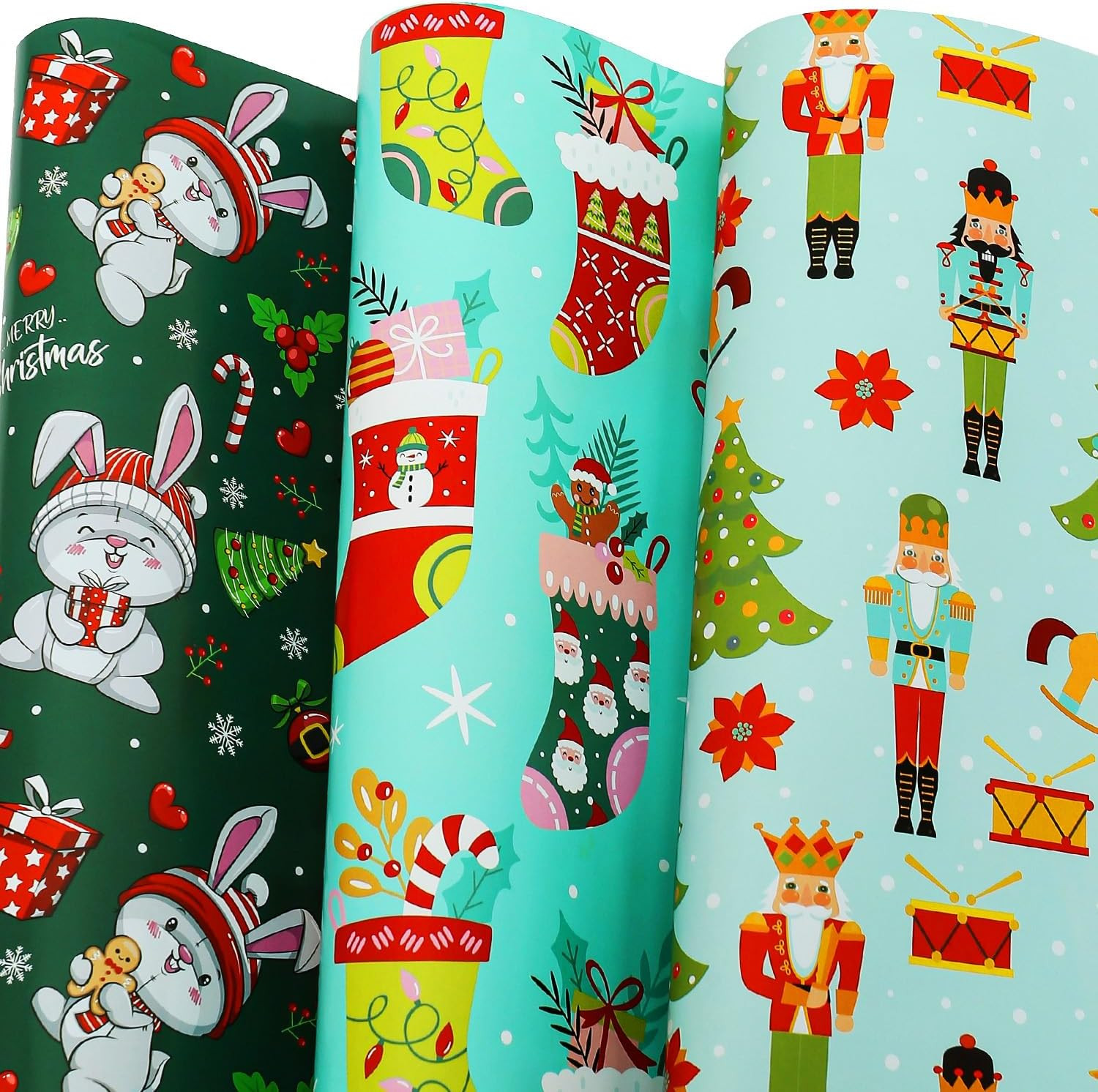 BOLIANNE Christmas Gift Wrap for Kids - 6 Large High Gloss Sheets 27x37 Inch