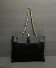 Vintage 1950s 1960s Black Fabric Convertible Clutch/Evening Bag Bow Gold Clasp