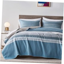 Full/Queen Quilt Bedding Set, White Grey Full/Queen 3-Piece Set Light Blue