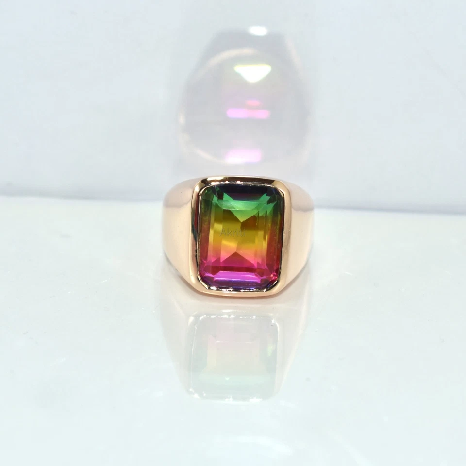 Anel feito à mão de cobre turmalina cor rara feito por artista habilidade habilidade vintage - Imagem 2 de 4