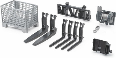 02318 Accessories for Front Loader: Box-Type Pallet, Winch and Forks