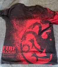 Game Of Thrones HBO Fire And Blood Targaryen Dragon T-Shirt XL AOP Vintage Style