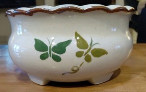 Vtg Hand Painted Butterfly Scalloped Planter Pot Bowl 8" AAA Imports Florida USA