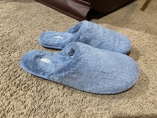 Haven Well Within House Shoes Slippers Blue Soft Faux Fur Slide-On Womens Size L