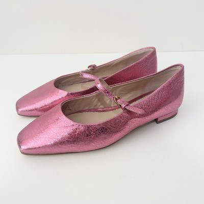Boden Penelope Mary Jane Ballerinas Schuhe Gr. 37 UK 4 Metallic Rosa Dopamin