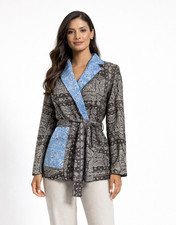 Zara Blazer Jacket Size S 8 10 Blue Black Bandana Print Coton Holiday BNWT £49