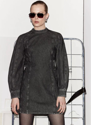 Paris Atelier & Other Stories US size 4 denim dress faded black bishop sleeve
