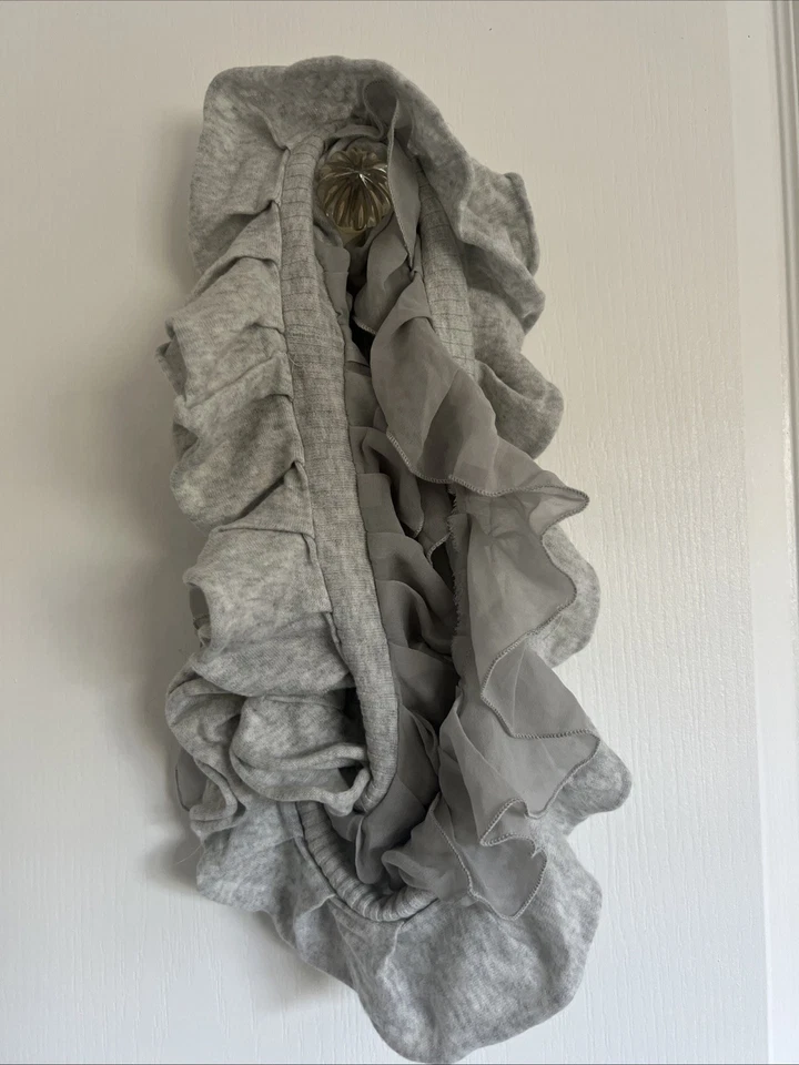 VINTAGE Juicy Couture Soft Grey Cotton Chiffon Ruffle Long Circle Scarf - Image 4 of 4