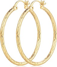 14K Gold Plated Hoop Earrings-Large Hoop Earrings for Women 40mm 