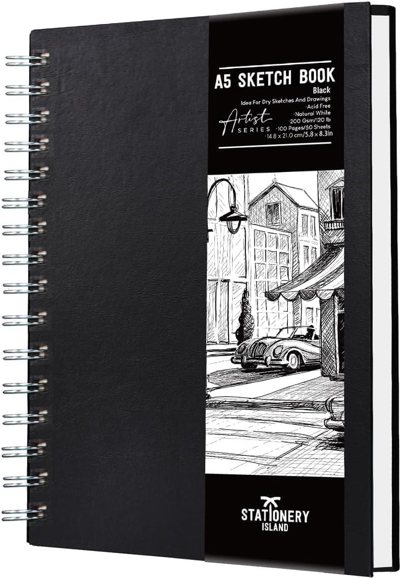 STATIONERY ISLAND A5 Sketchbook, Faux Leather Hardcover Sketch Book with 200GSM