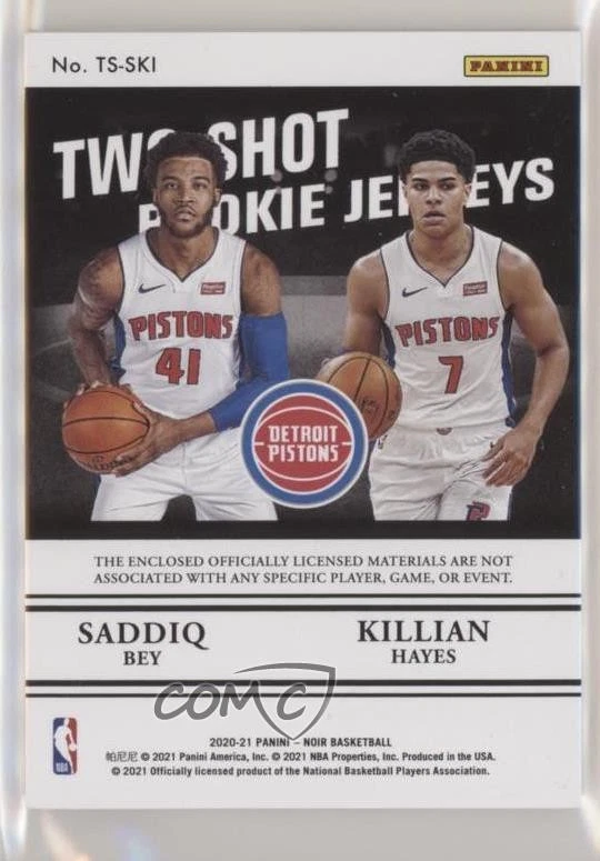 2020 Panini Noir Two-Shot Rookie Jerseys /99 Killian Hayes Saddiq Bey #TS-SKI RC - Image 2 of 2