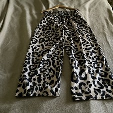 Women's Beige/Black Leopard Print Stretch Waist Pants Polyester/Elastane