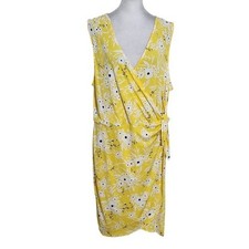 Banana Republic Yellow Floral Wrap Dress Size XL Floral Faux Wrap Dress