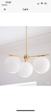 New West Elm Sphere & Stem 3-Light Designer Chandelier Milk Antique Brass £198