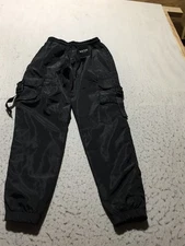 NEW Boohoo Man Windbreaker Cargo Joggers Mens XS Black Shell Buckle Elastic