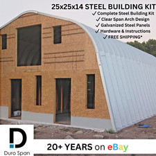25x25x14 Steel Building Kit | Clear Span Arch Garage Shop | Free Shipping
