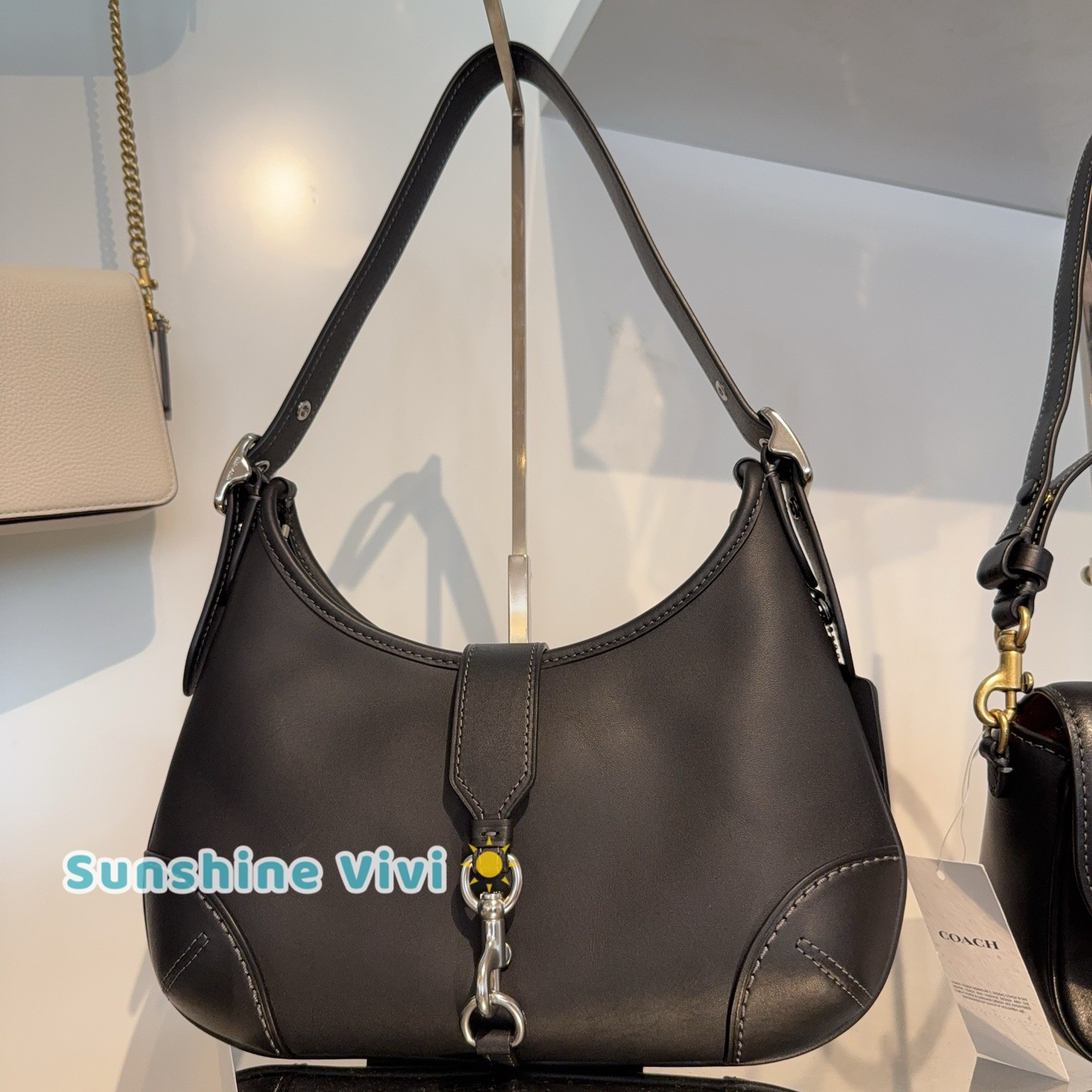 NWT Coach Hamptons Hobo Bag Shoulder Bag In Leather CW642 Silver/Black