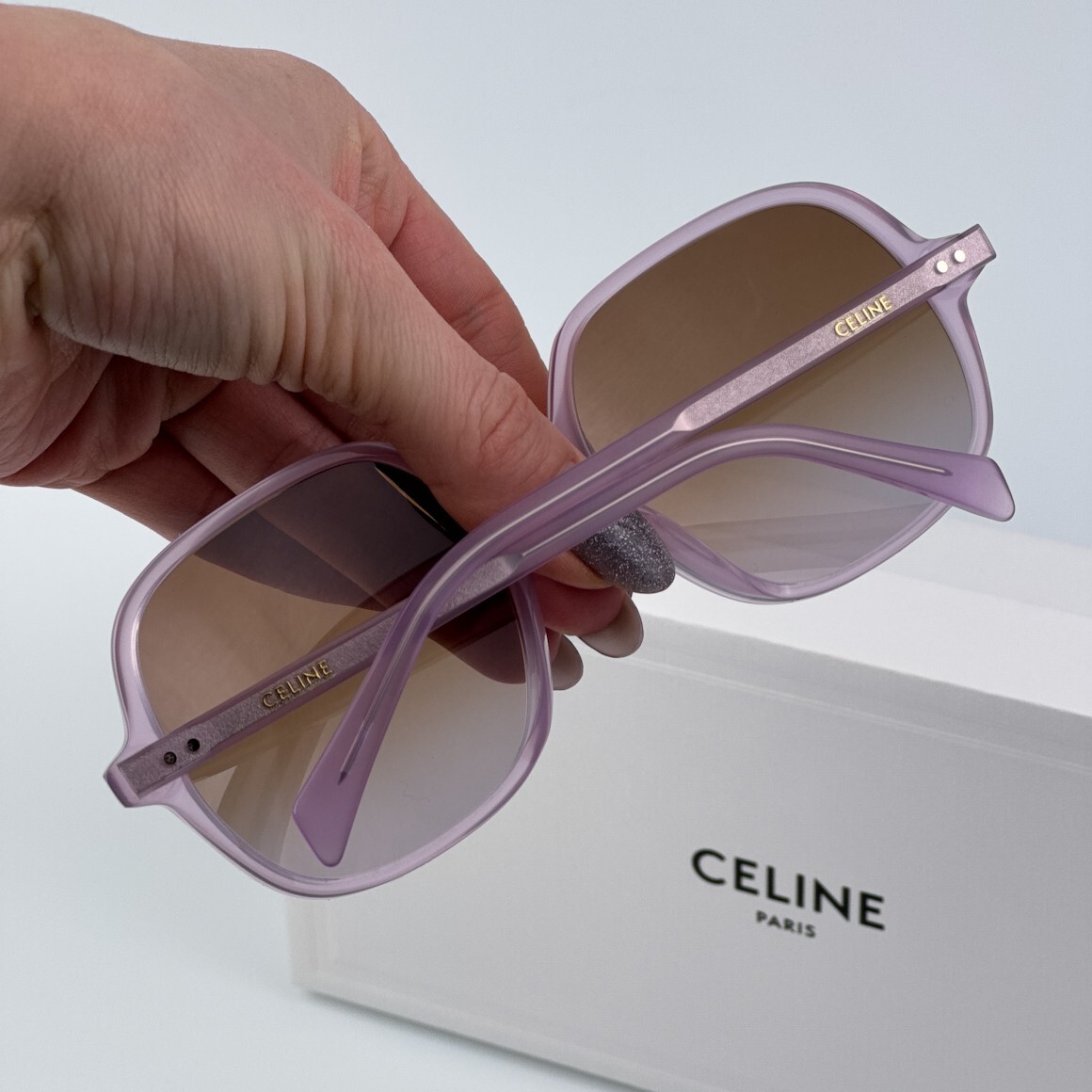 Celine Women Sunglasses Opal Lilac Gradient Brown Geometric 