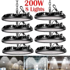 8 Pack 200W UFO LED High Bay Light Factory Warehouse Commercial Light Fixtures