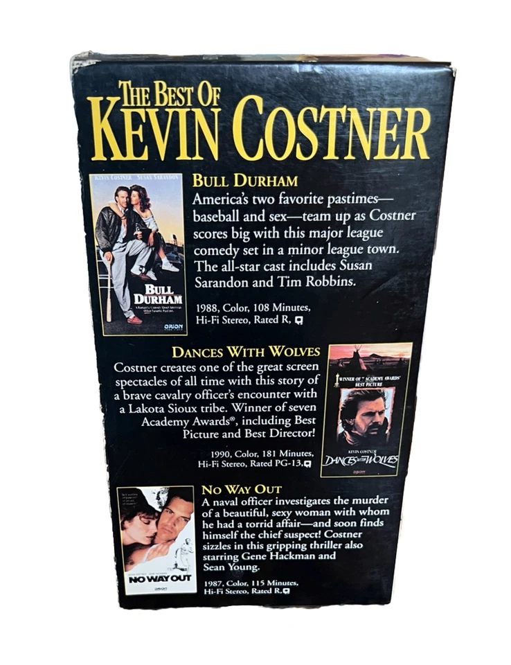 The Best of Kevin Costner 3 VHS Box Set - Dances With Wolves Bull Durham No Way - Image 4 of 4