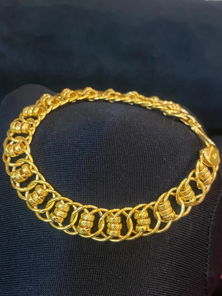 Classy Unisex Dubai Link Chain Tennis Bracelet In 916 Stamped 22K Yellow Gold - Image 2 of 4