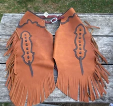 Small Rocking Y full grain leather Western chinks / chaps US made