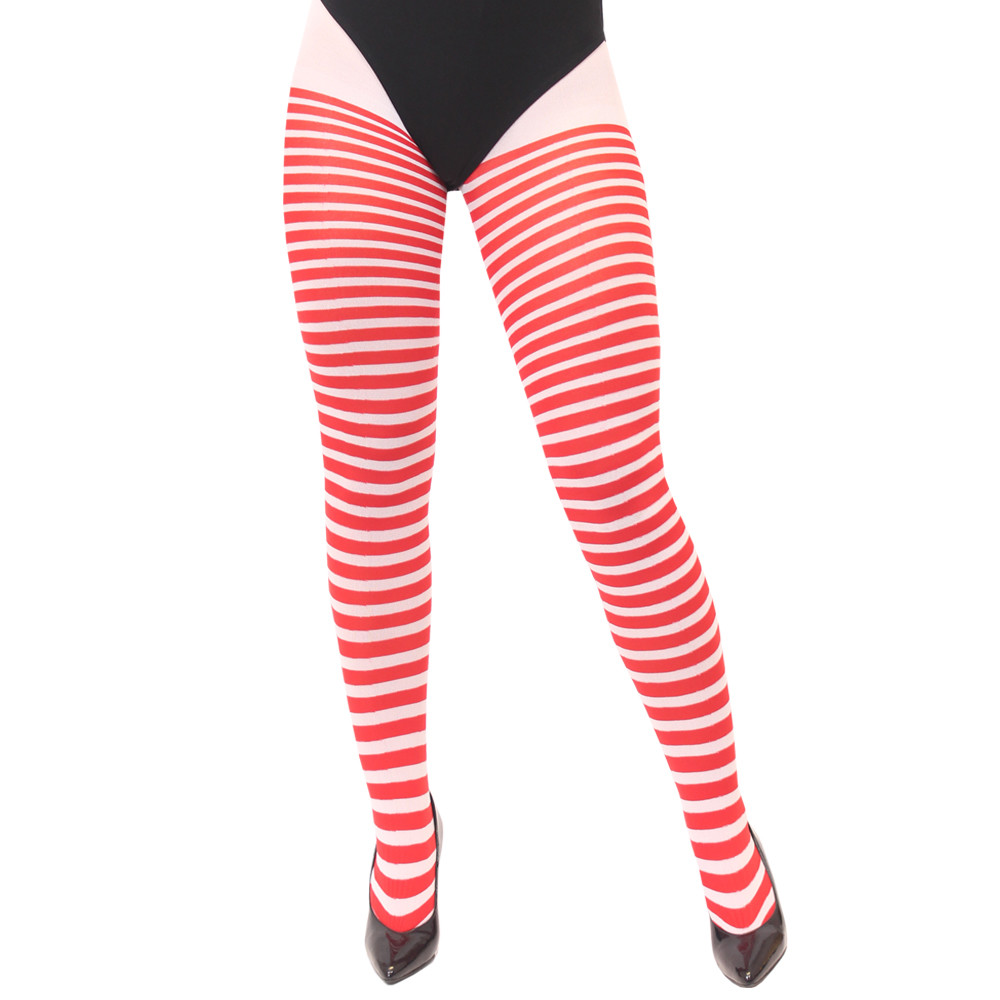 LADIES CHRISTMAS STRIPED TIGHTS FESTIVE ELF MRS CLAUS ACCESSORY FANCY