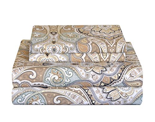 Bedding 4 Pieces 100% Cotton Percale Sheets- Printed Bed Sheet & Queen Cedar