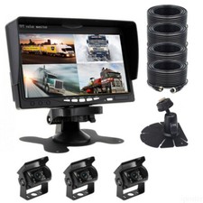 7" Quad Monitor 3x Rear View Backup Camera 2x10m 1x20m 12-24V For Truck Tractor