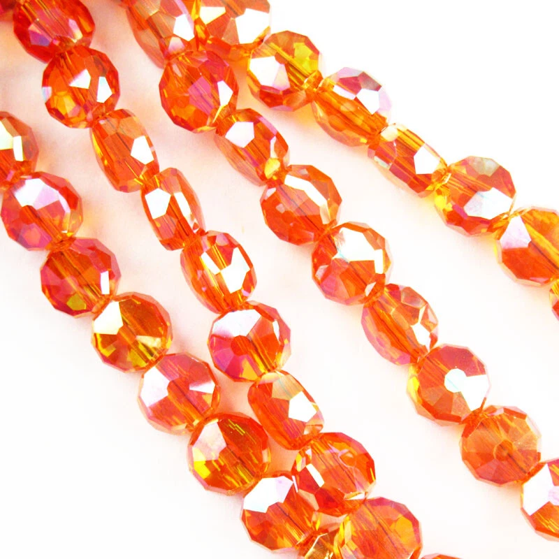 Colgante redondo de cristal de titanio naranja facetado de 8x5 mm cuentas sueltas 18 pulgadas 31 g Y-742 Foto 2 de 4