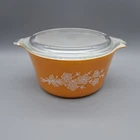 Vintage Pyrex 473-B 1 Liter Round Casserole with Lid Butterfly Gold