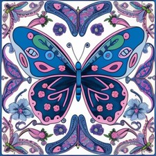 Folk Art Butterfly Sticker Paisley White Blue Purple Pink Cute  4 Inch 