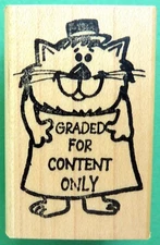  'Graded for Content Only - Cat', Teachers'  Stamp, Wood Mounted