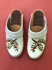 VTG Olsson Swedish white hand painted Clogs Wood Leather - 36 or US sz 6 /6.5
