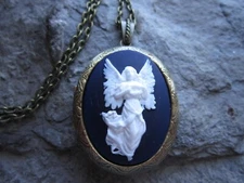 Choose Color - Guardian Angel Cameo Bronze Locket - Religious - Easter - Xmas
