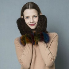 Double Side Real Mink Fur Gloves Knitted Wrist Mittens  Real Fox Fur Wristband