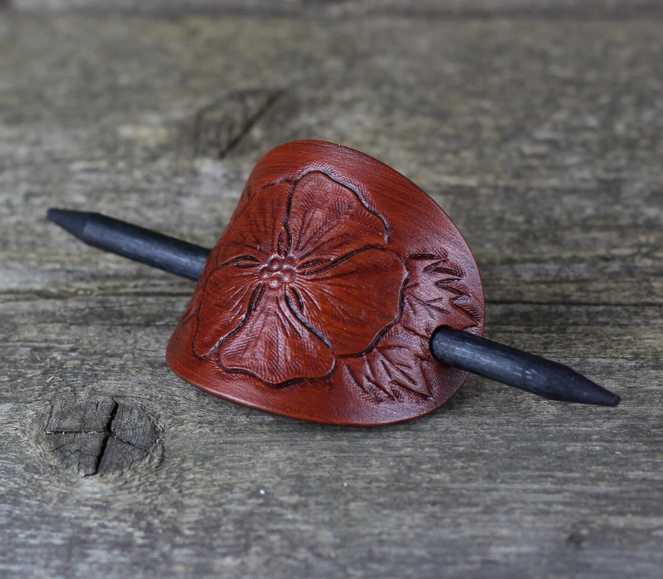 Кожаная овальная заколка с цветком, аксессуары для волос, заколка для волос. - Изображение 4 из 4