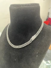 Mens Natural Diamond 9 mm x 20 " Miami Cuban link chain Necklace Real 925 Silver